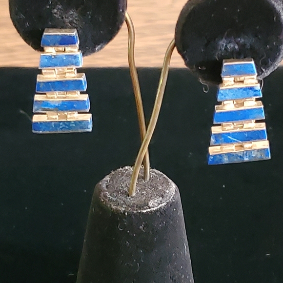 Vintage Articulated Sterling Lapis Earrings - Picture 6 of 8